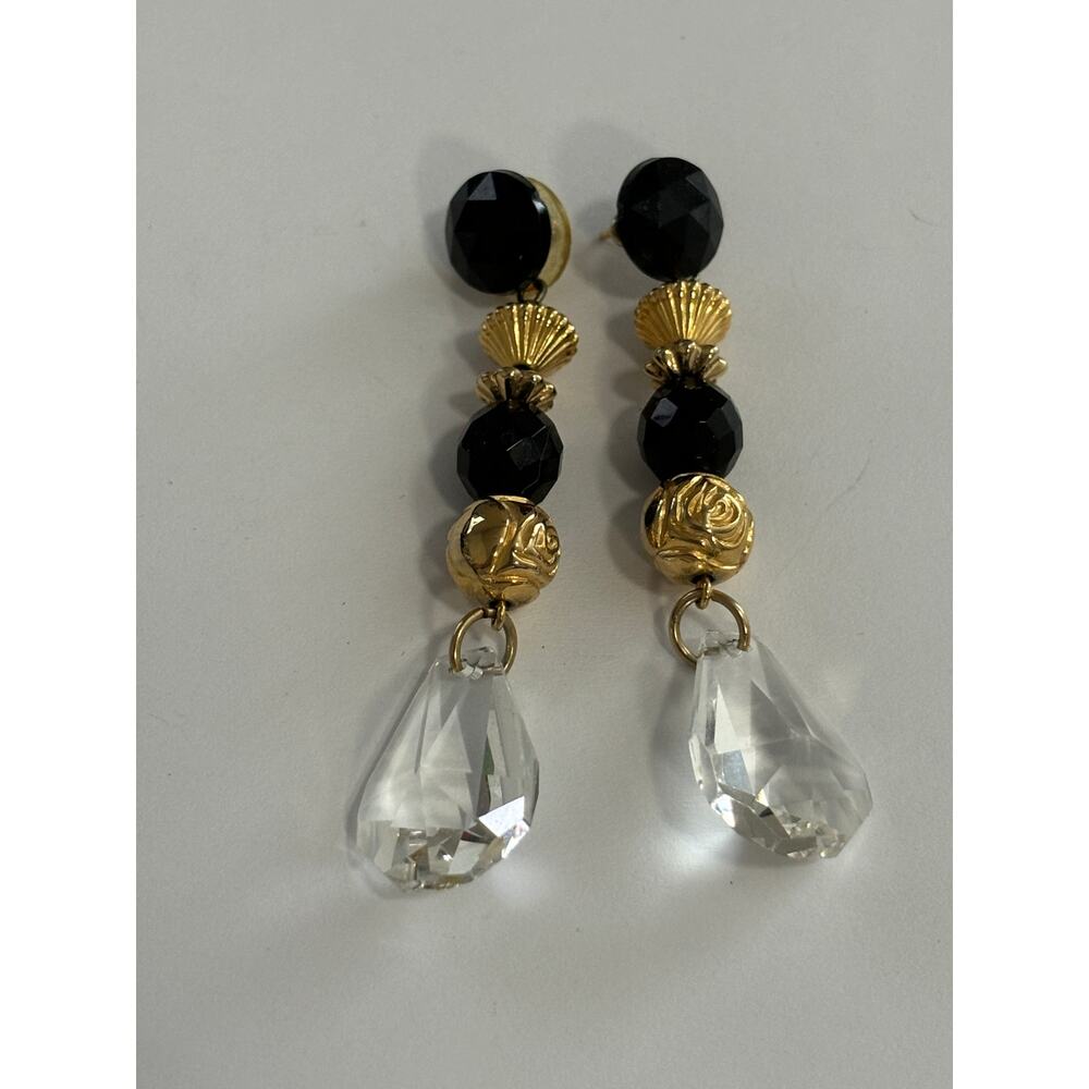 Vintage Beaded Pierced Earrings Gold Tone Large Chunky